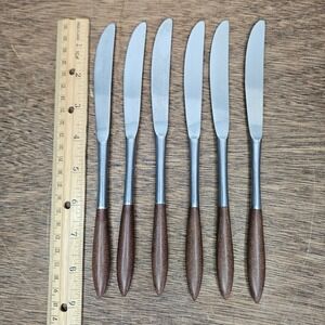 Ekco Eterna Forged Stainless Japan Brown Canoe Muffin Dinner Knives Set of 6 MCM